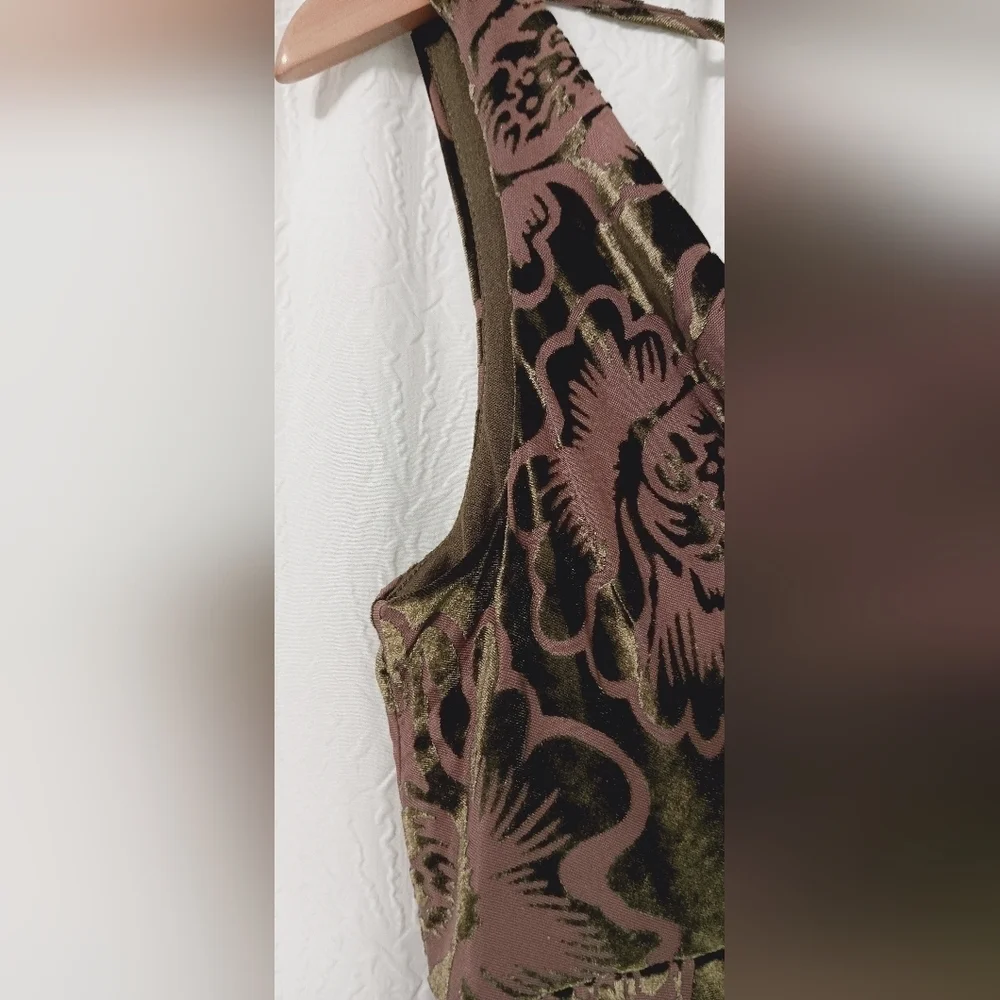 EUC TAYLOR Moss Green Floral Burnout Fall Cowl Neck Maxi Dress Size 6